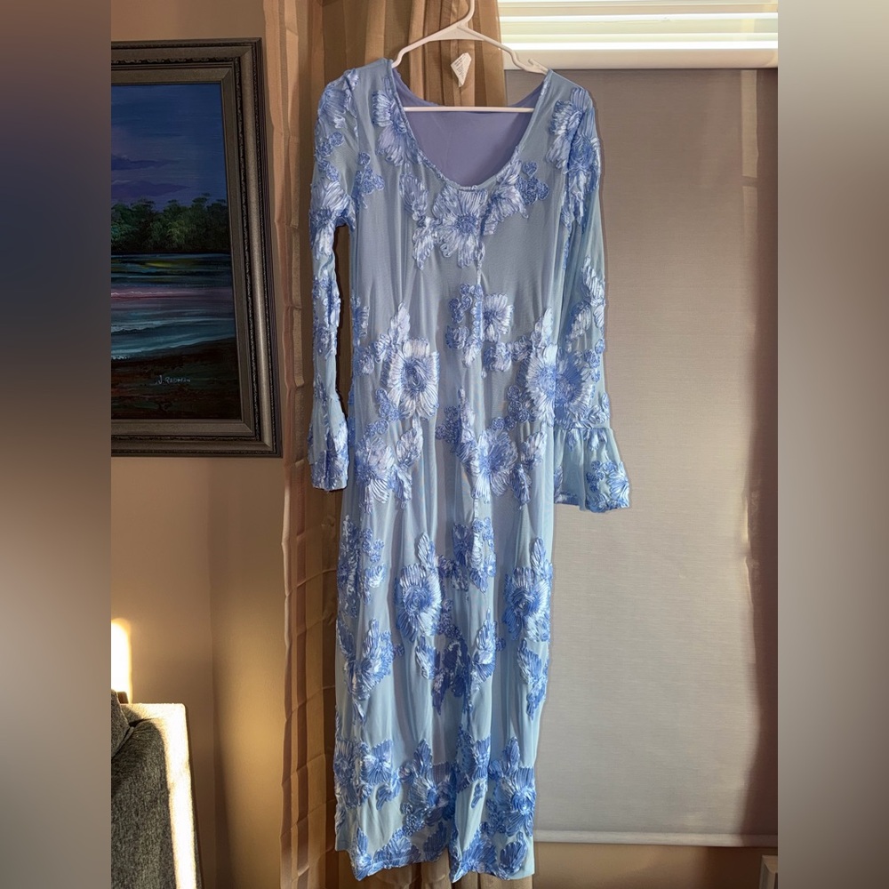 Chic Long Sleeve Floral Dress in Blue
